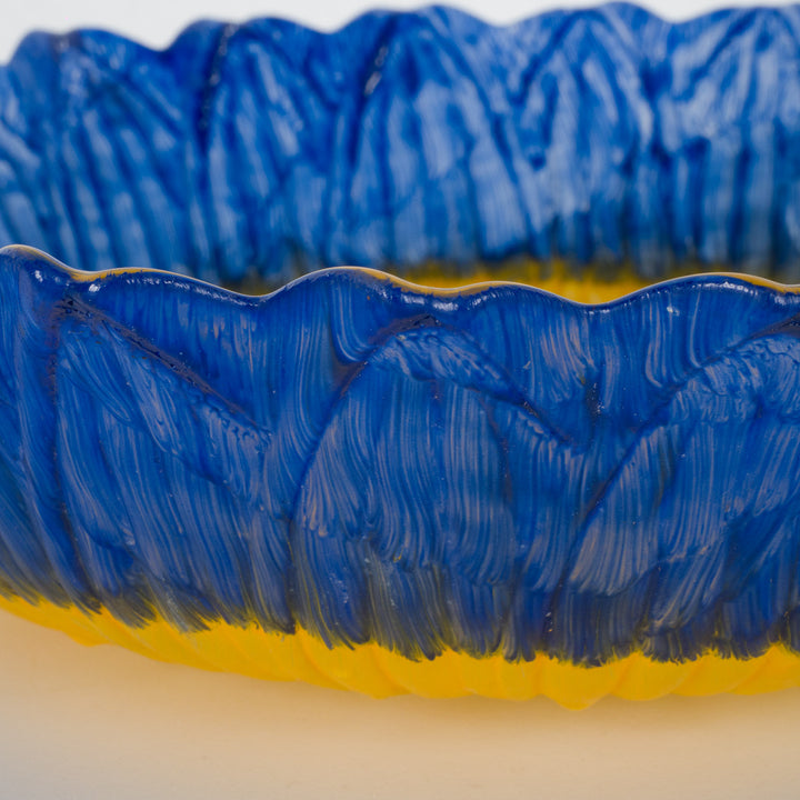 Hand-painted glass bowl in yellow and blue – art with a soul