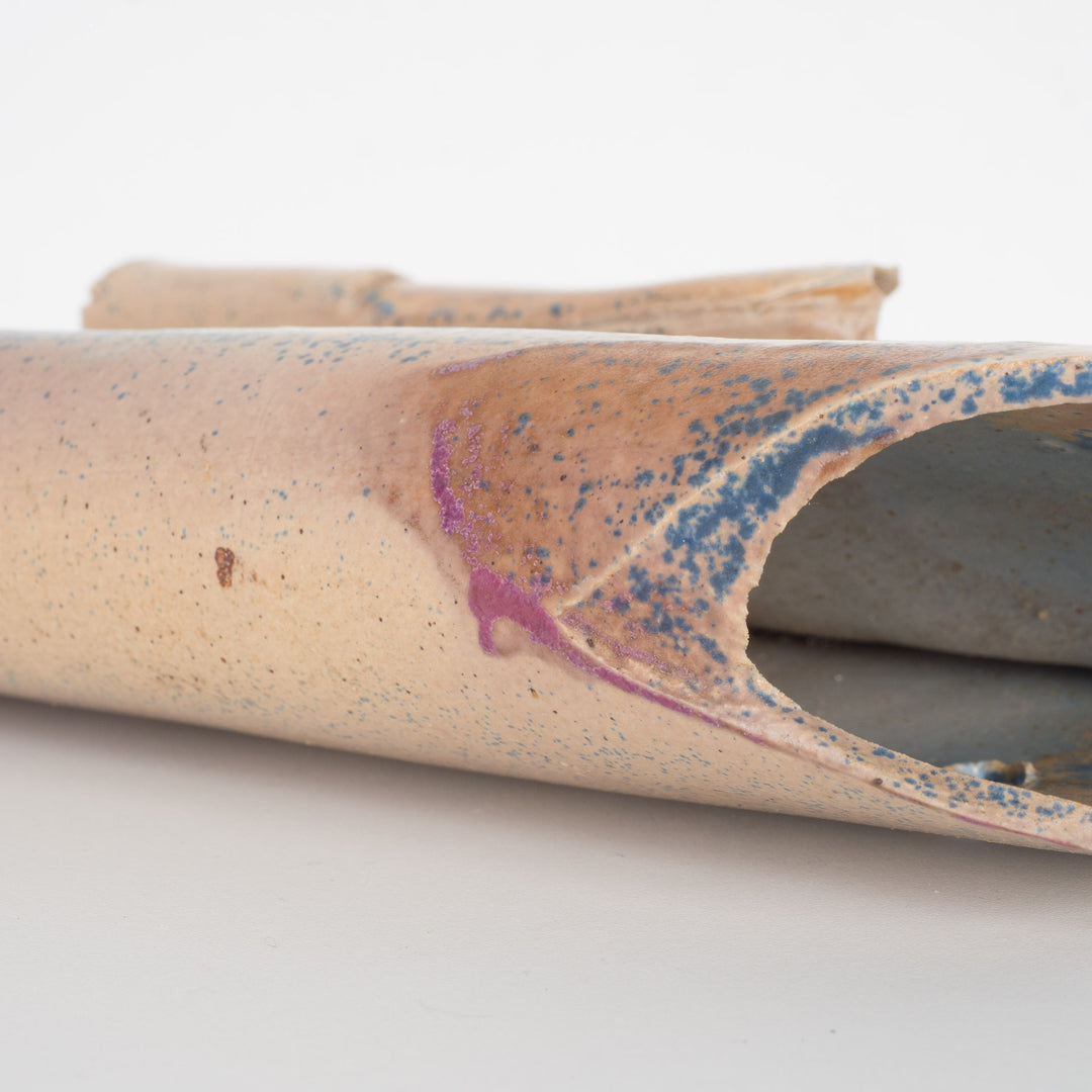 Handmade narrow ceramic vase – light blue and beige, hanging