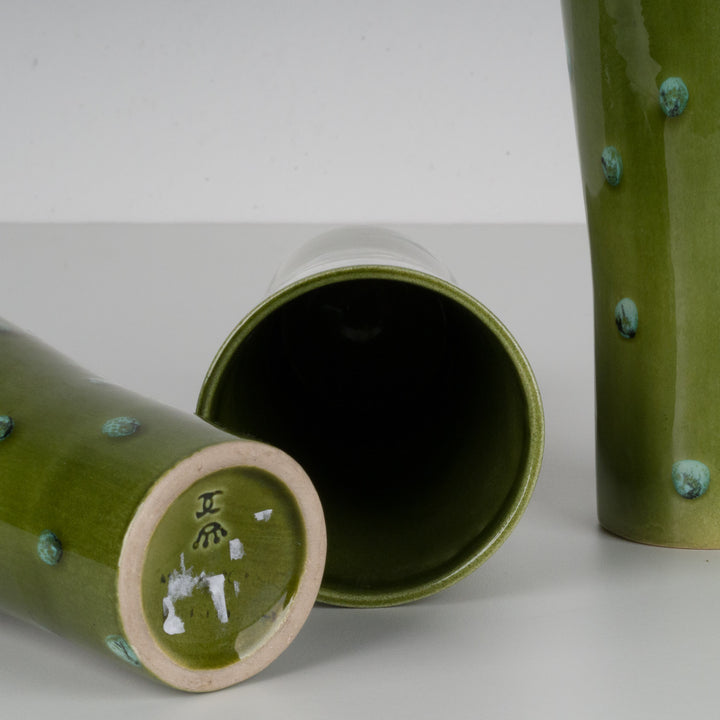 Set of 3 green glazed ceramic vases