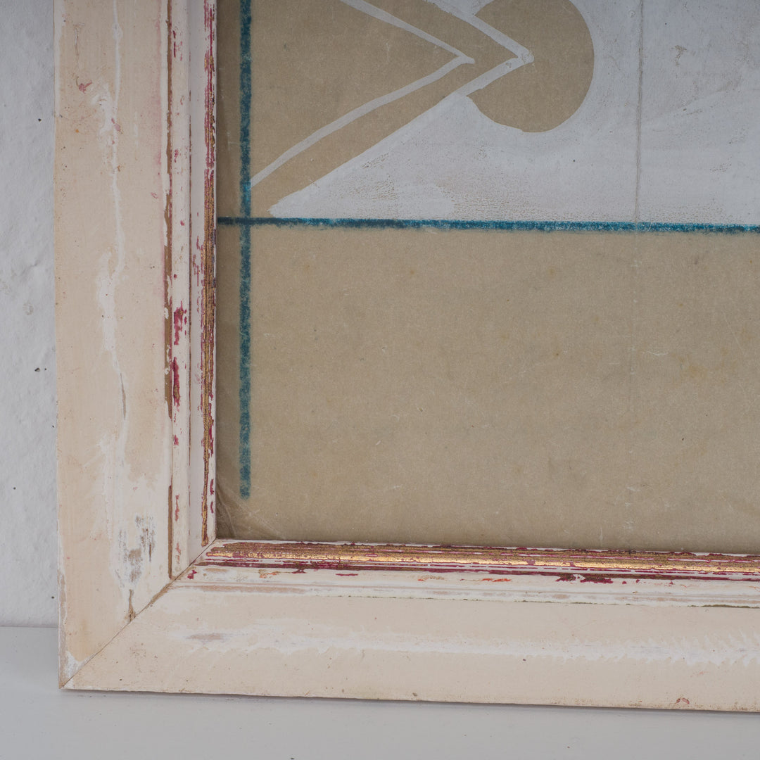 Ingekaderd ontwerp voor stoffendesign – wit, beige en blauw – 40x40x1,5 cm