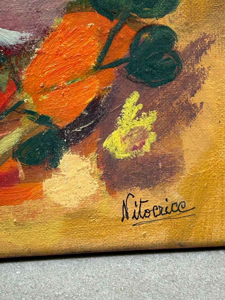 Expressief Bloemenveld in Olieverf – Gesigneerd – 80 x 70 x 1,5 cm