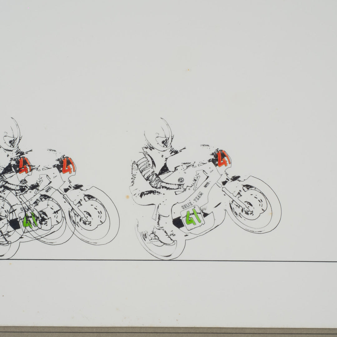 80s drawing of motocrosser by Gyda – on dibond – 37.5x42.5x3 cm