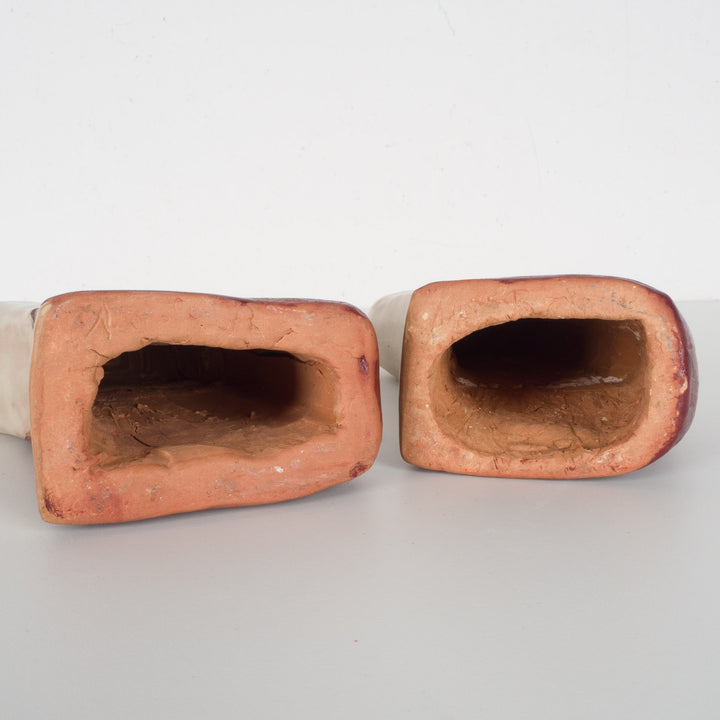 Set of 2 abstract geometric curved objects in ceramic