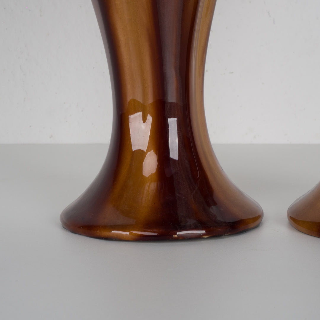 Set of 2 Art Deco vases – Beautiful drip glaze in purple, yellow and brown