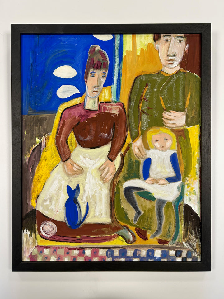Expressief schilderij ‘Familie in Harmonie’ – S. Matthijs (1998) / 52x42x2cm