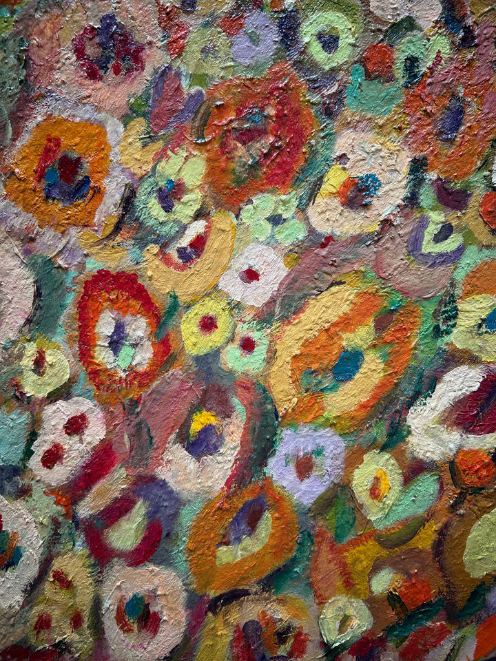 Expressief Bloemenveld in Olieverf – Gesigneerd – 80 x 70 x 1,5 cm