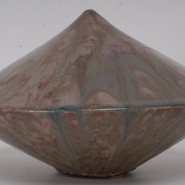 Special conical ceramic vase with flambé glaze