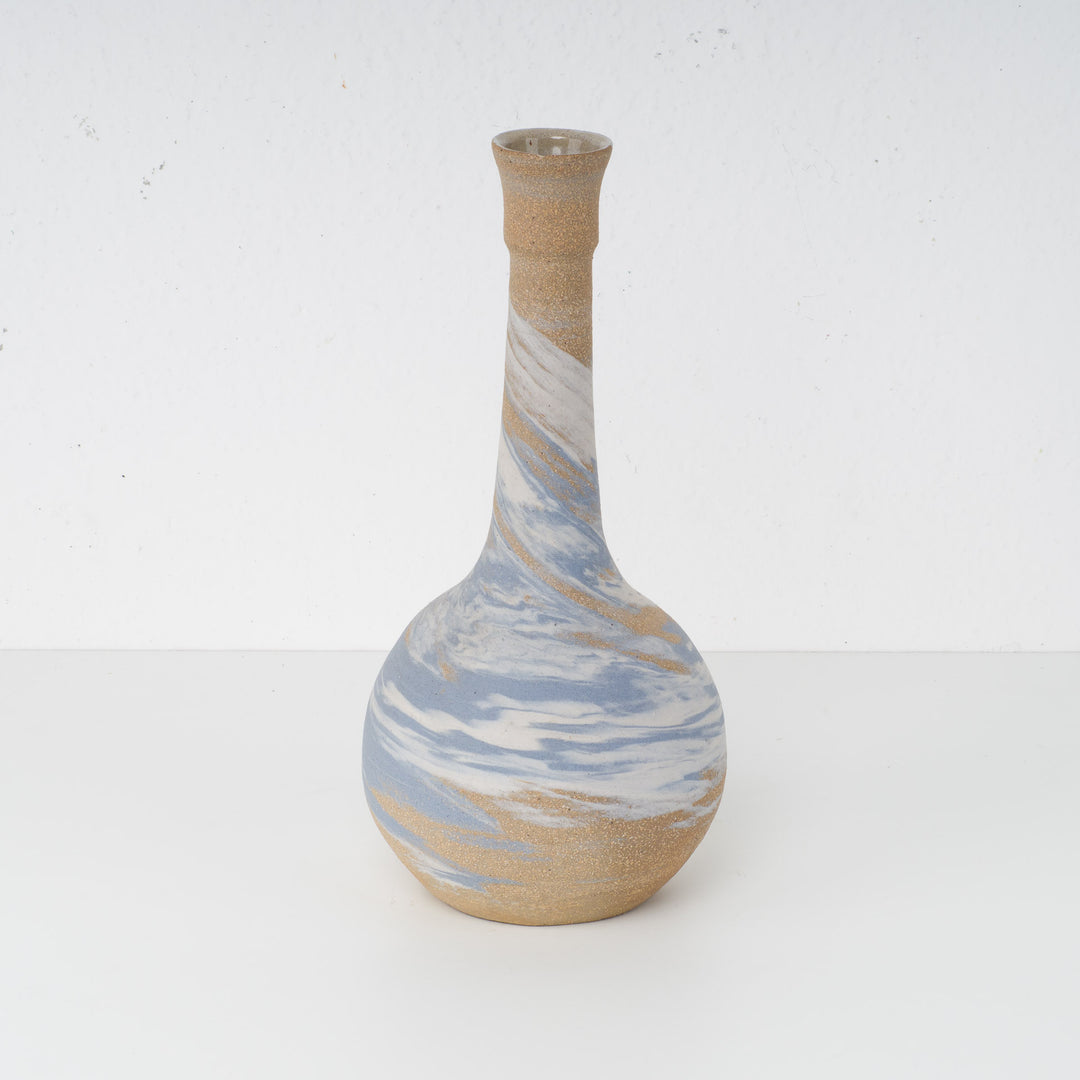 1980s vase in stoneware with soft blue swirl