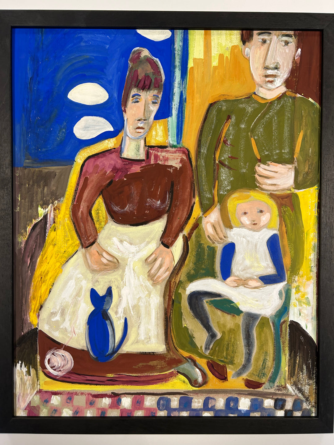 Expressief schilderij ‘Familie in Harmonie’ – S. Matthijs (1998) / 52x42x2cm