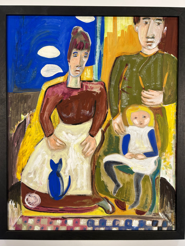 Expressief schilderij ‘Familie in Harmonie’ – S. Matthijs (1998) / 52x42x2cm