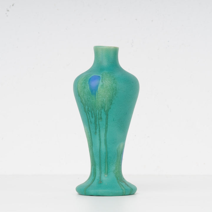 Green art deco vase with drip glaze