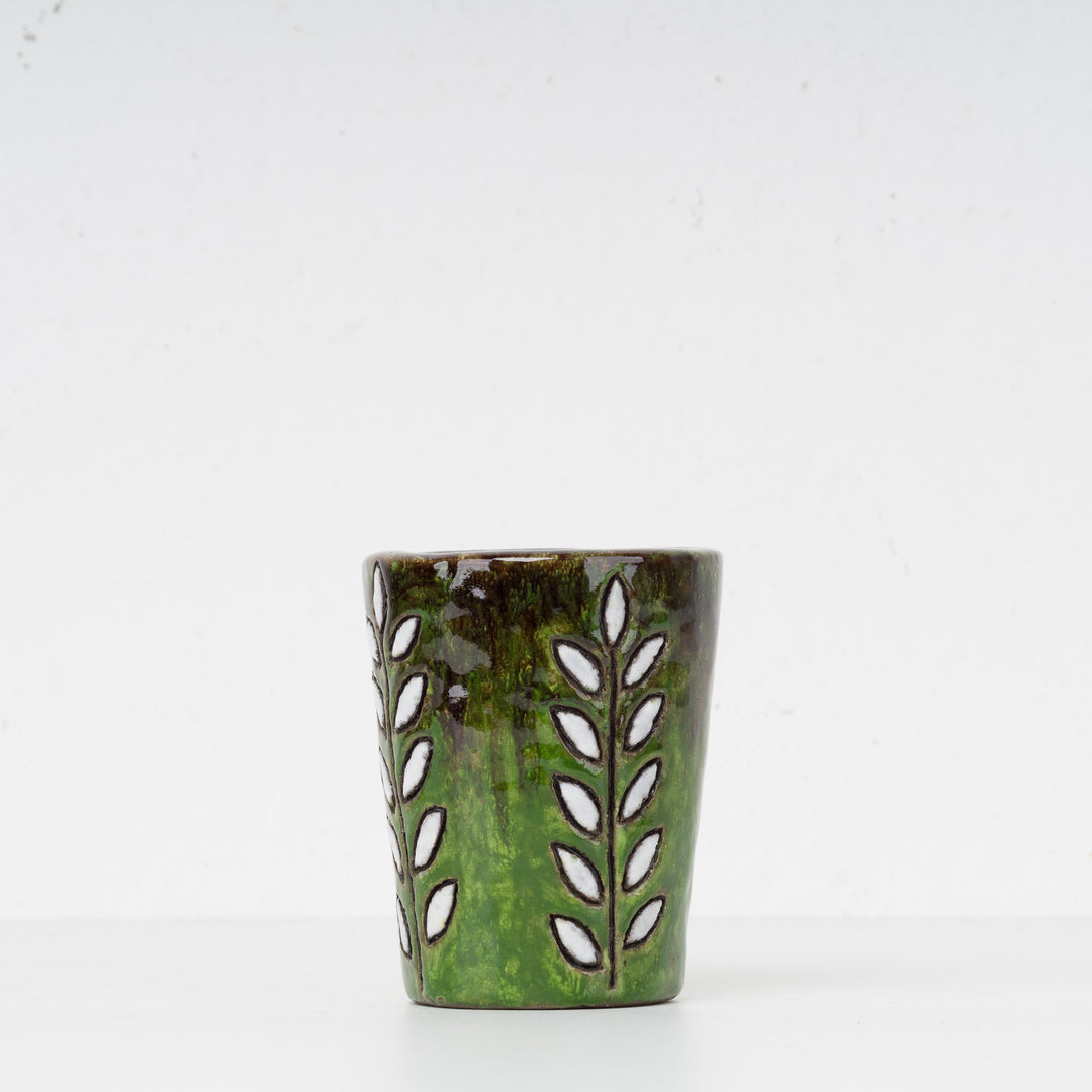 Green glazed ceramic cup - signed