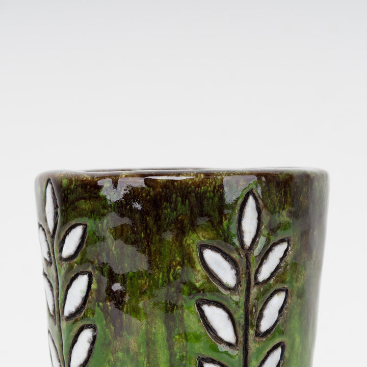 Green glazed ceramic cup - signed