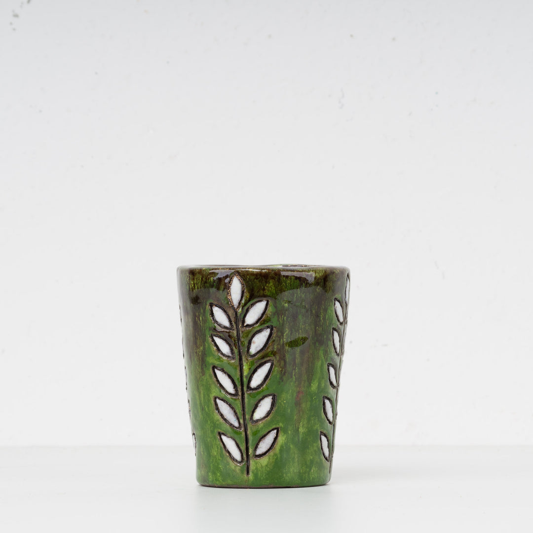 Green glazed ceramic cup - signed