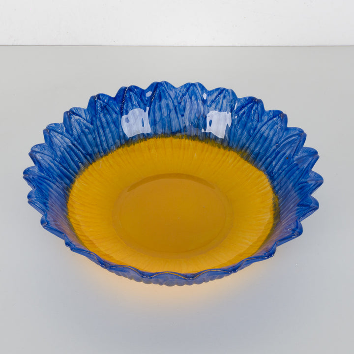 Hand-painted glass bowl in yellow and blue – art with a soul