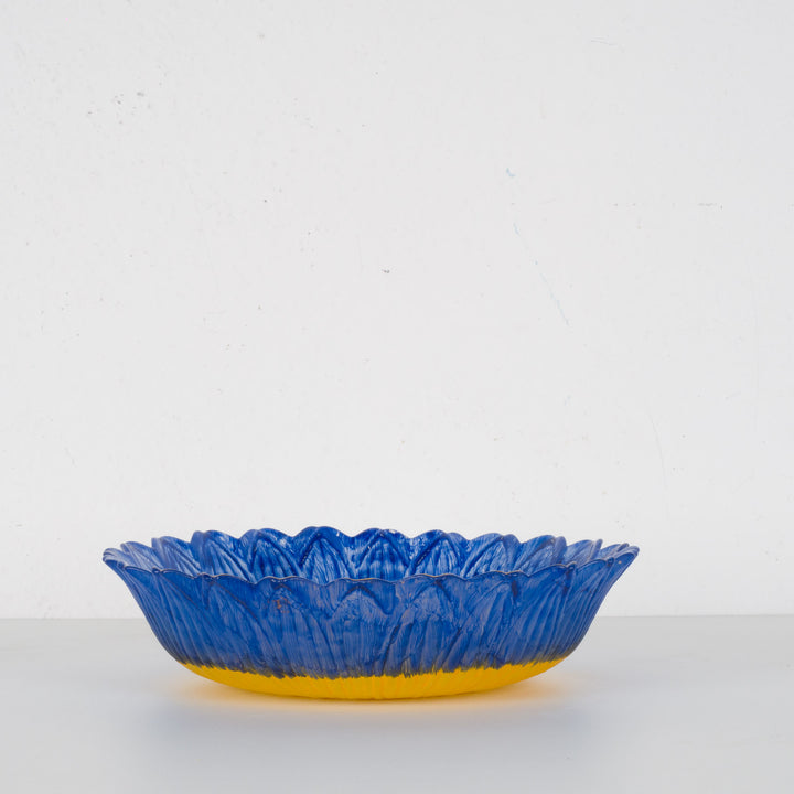 Hand-painted glass bowl in yellow and blue – art with a soul