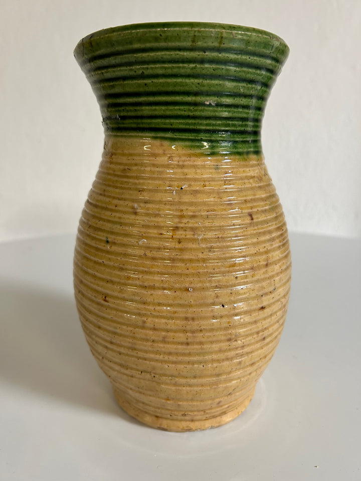 Ceramic glazed vase in green and yellow