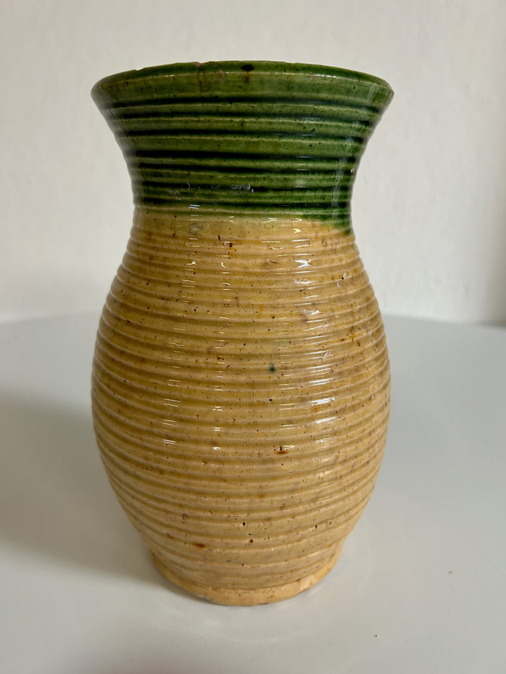 Ceramic glazed vase in green and yellow