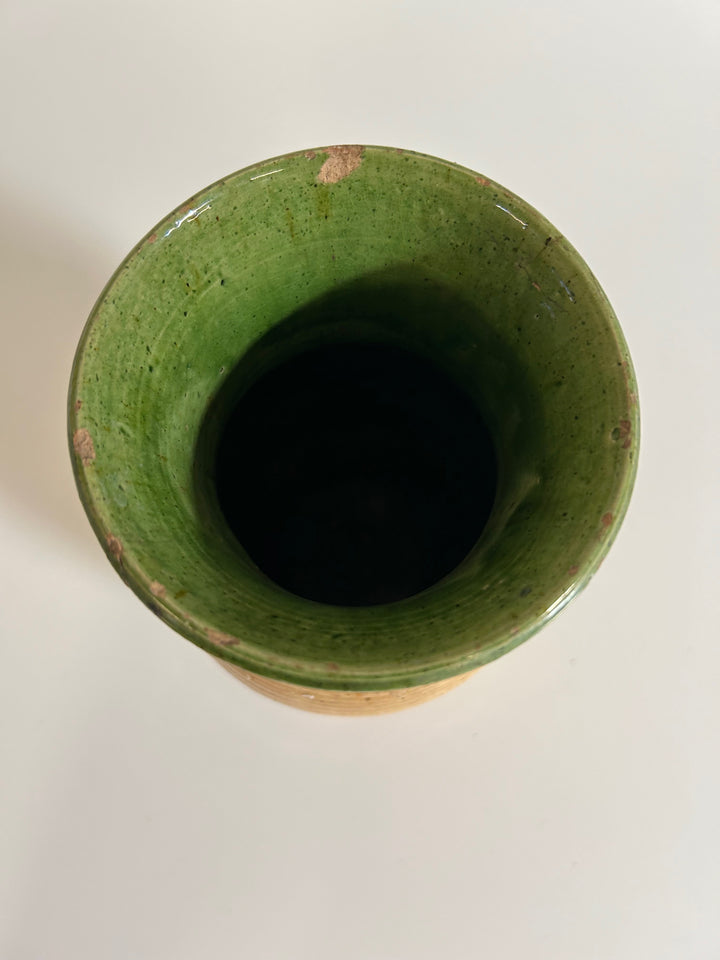 Ceramic glazed vase in green and yellow