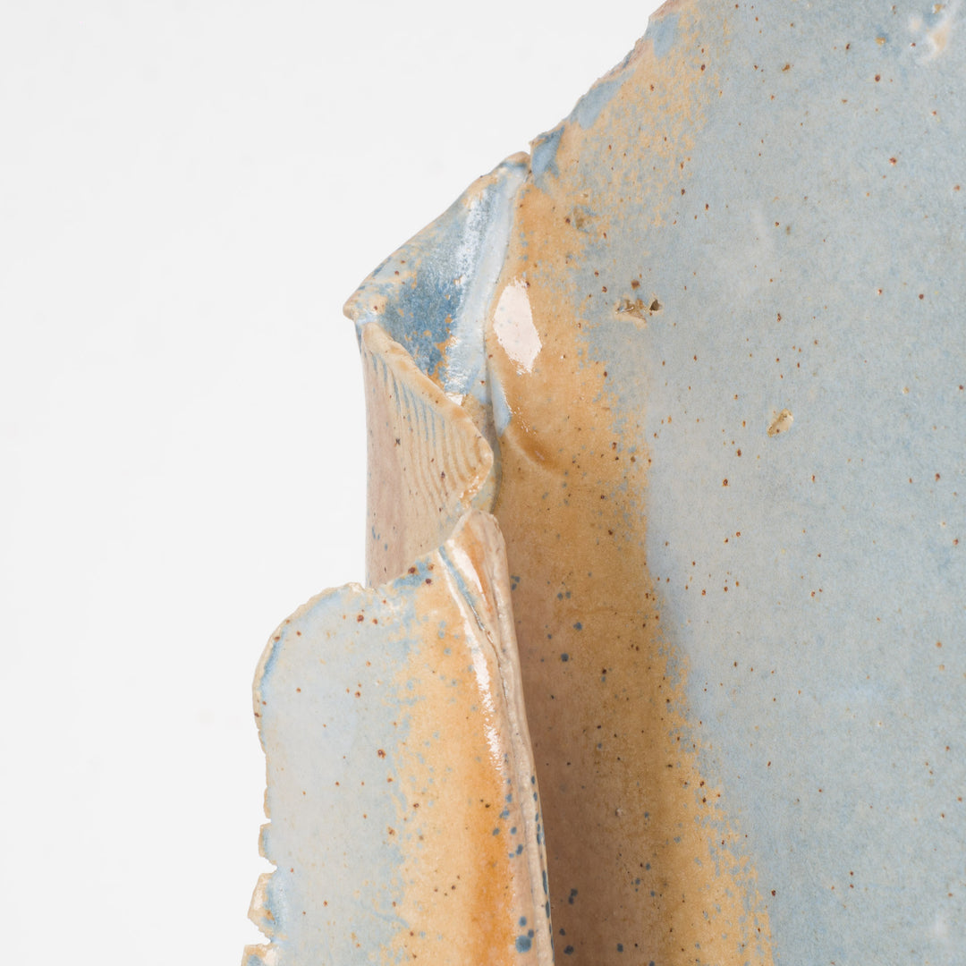 Handmade narrow ceramic vase – light blue and beige, hanging