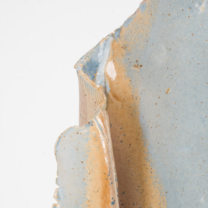 Handmade narrow ceramic vase – light blue and beige, hanging