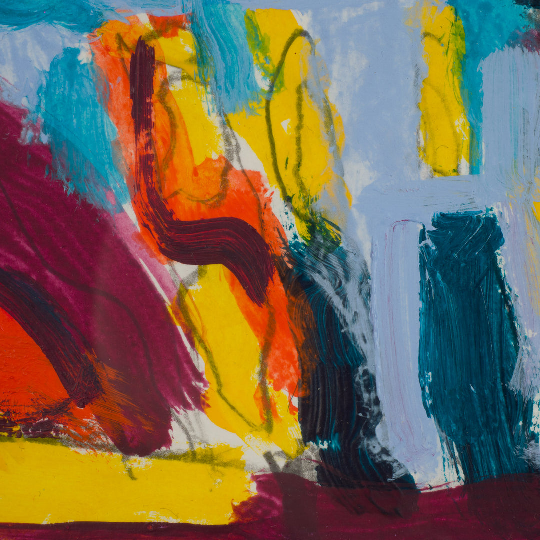 Contemporary abstract colorful gouache in blue, red and yellow