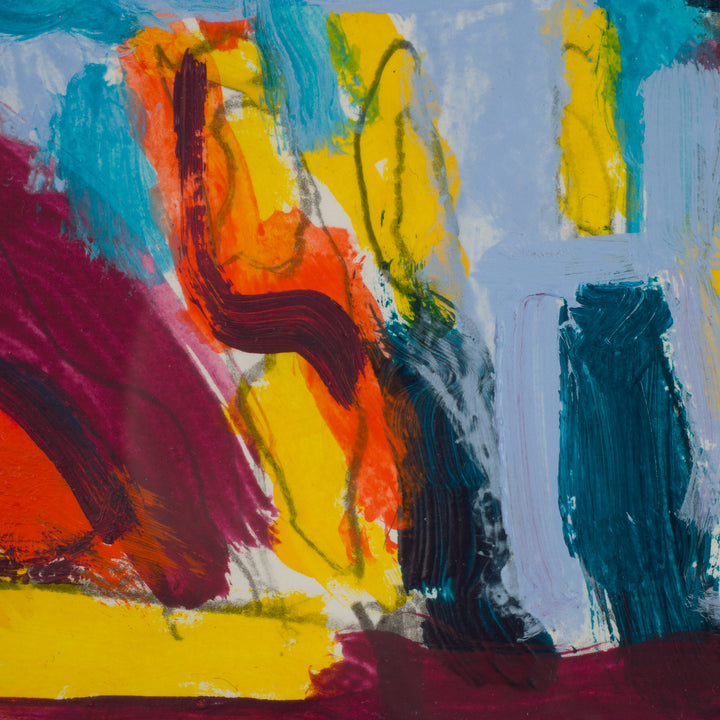 Contemporary abstract colorful gouache in blue, red and yellow