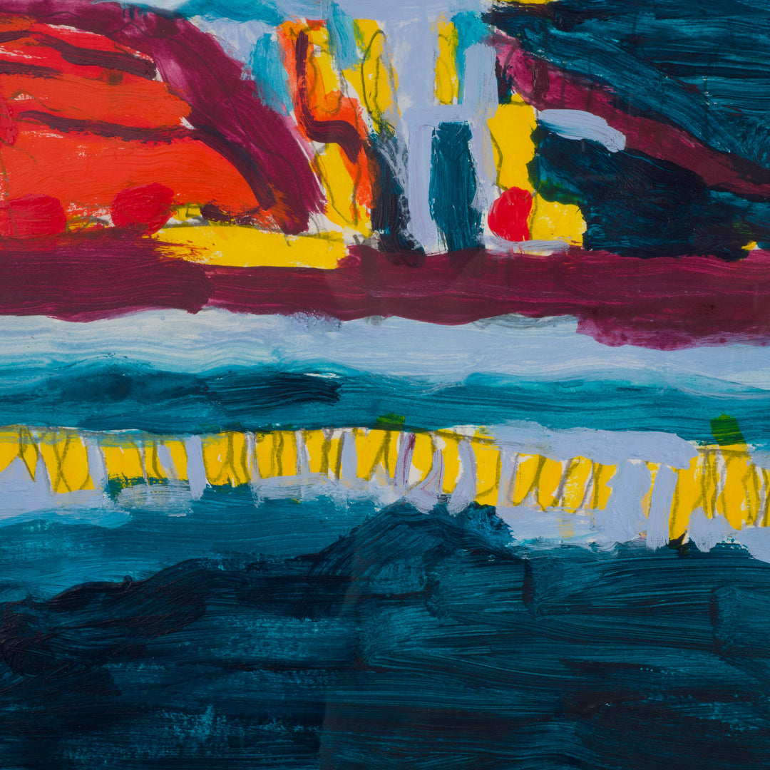 Contemporary abstract colorful gouache in blue, red and yellow