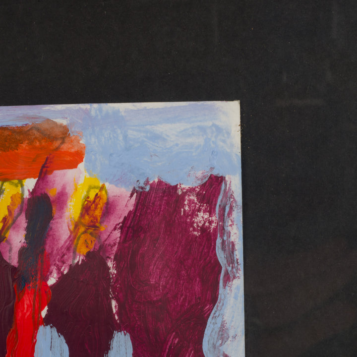 Contemporary abstract colorful gouache in blue, red and yellow