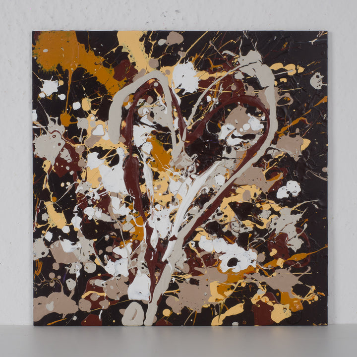 Contemporary acrylic painting in brown with gold heart