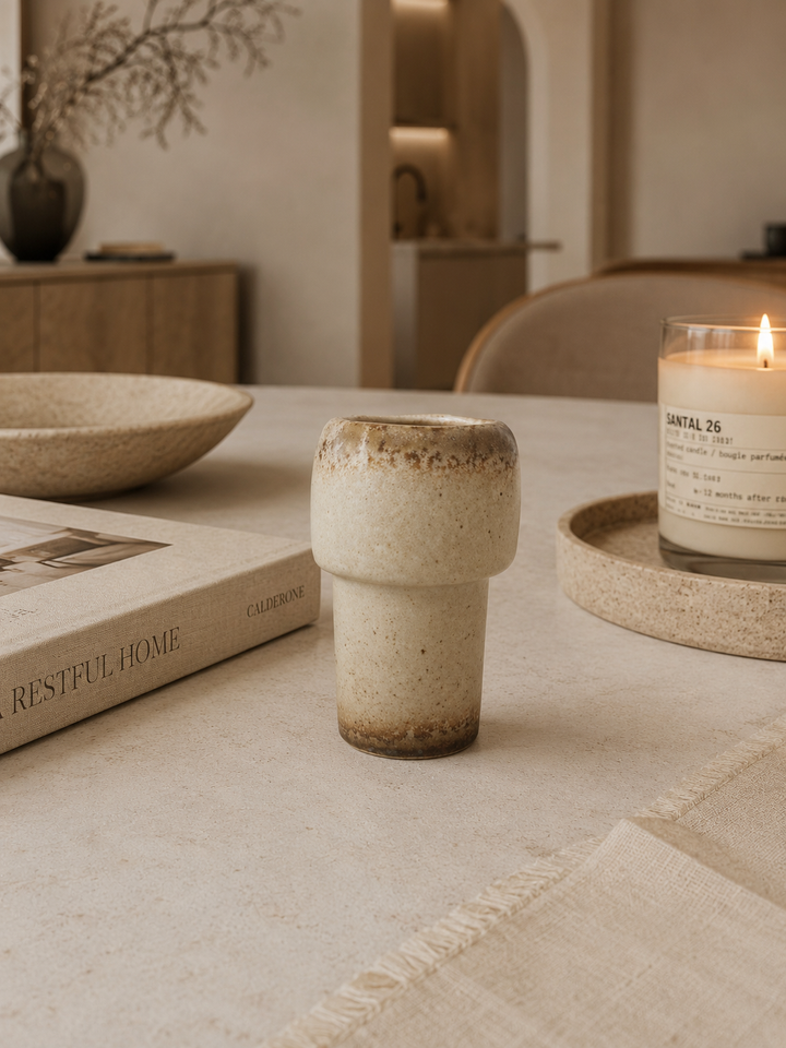 Beige Keramiek Potje van Porcelaine Virebent – Authentieke Franse Elegantie / 5x5x11cm