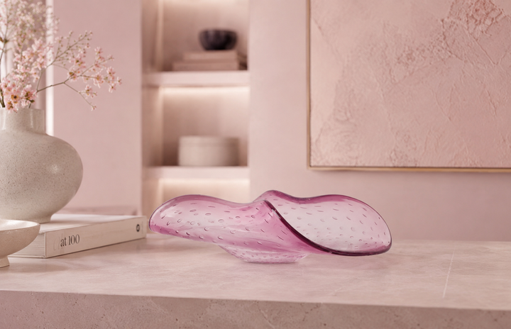 Uniek roze kristallen glasobject – Gesigneerd/ 31 x 20 x 8 cm