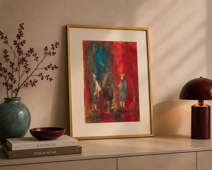 M. Gibon – Aquarel “Drie Mensen” (1970) / 50 × 66 × 2,5 cm