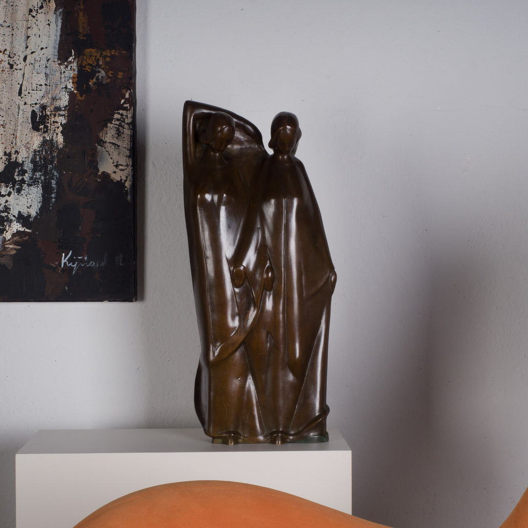 Art deco bronze sculpture of 2 women