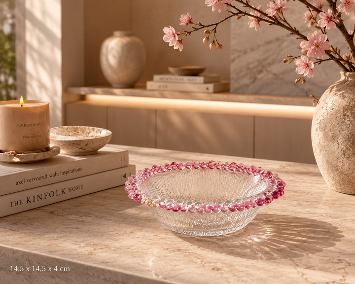 Italla schaal van wit mat glas met roze accenten – klein formaat (14,5x14,5 cm) (3)