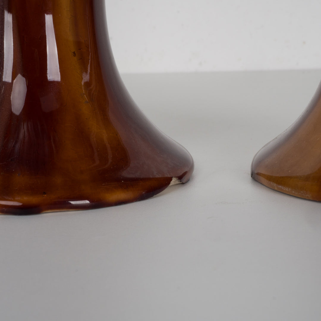 Set of 2 Art Deco vases – Beautiful drip glaze in purple, yellow and brown