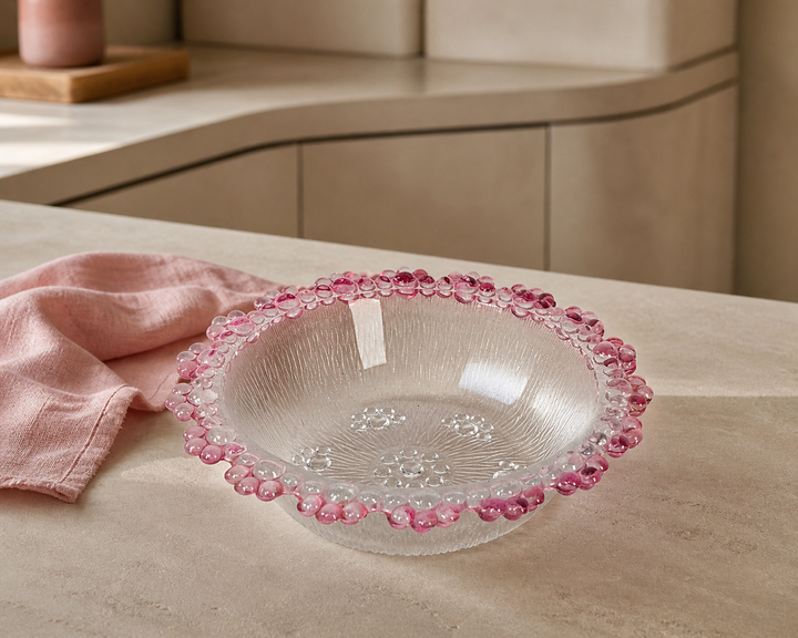 Italla vintage schaal – wit mat glas met roze accenten (25 cm)