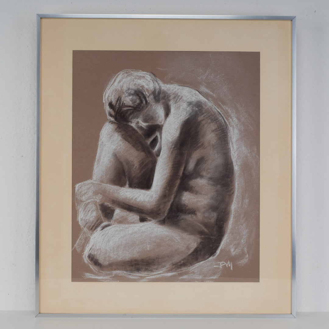 Chalk drawing of a nude model