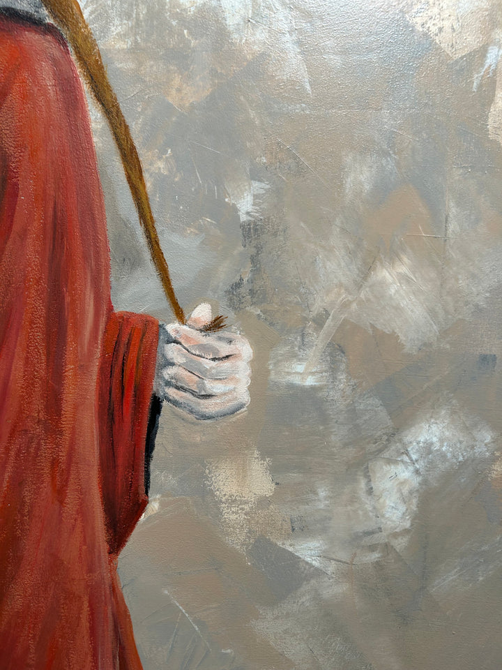 Schilderij Atelier S – 120 × 120 × 4 cm | Hedendaagse figuratieve kunst met abstracte achtergrond