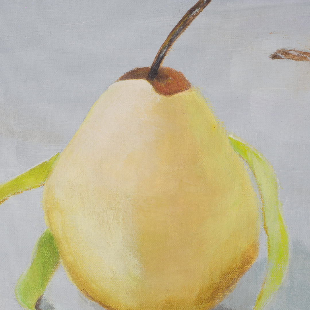 Painting of pears in yellow, green and gray – 40x50x2 cm