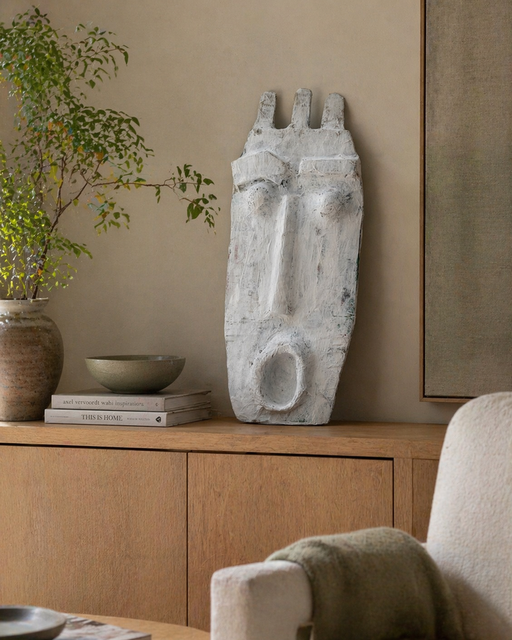 Stilte in Vorm: groot papier-maché Masker (60 cm) om neer te zetten om of om op te hangen