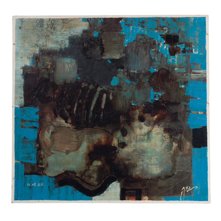 Abstract blue painting by Jozef Kulesza (1930) from 1985