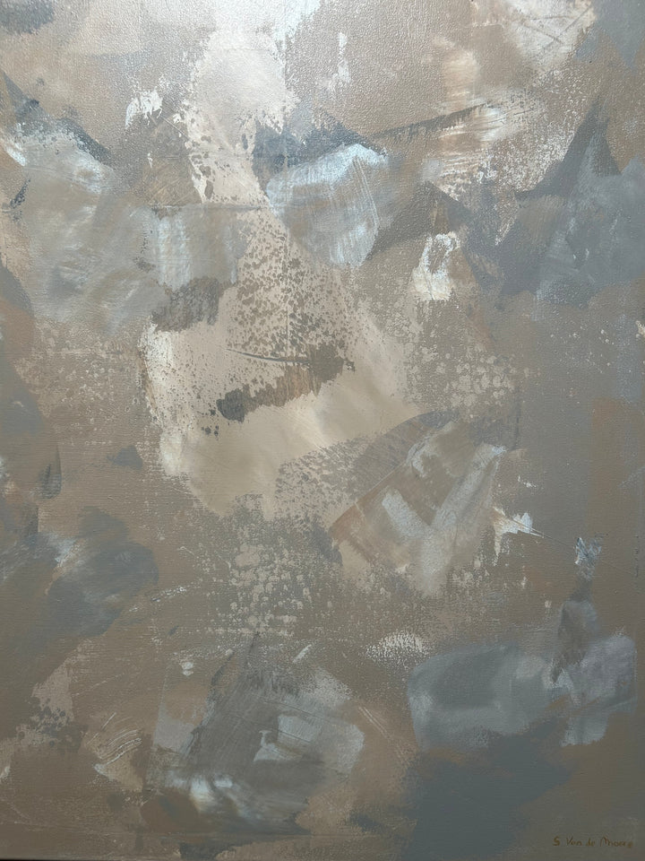 Schilderij Atelier S – 120 × 120 × 4 cm | Hedendaagse figuratieve kunst met abstracte achtergrond
