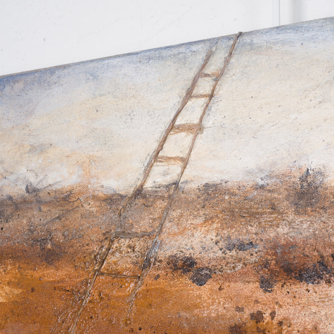 Modern elongated painting – Structure in beige &amp; brown by Mia Moreaux