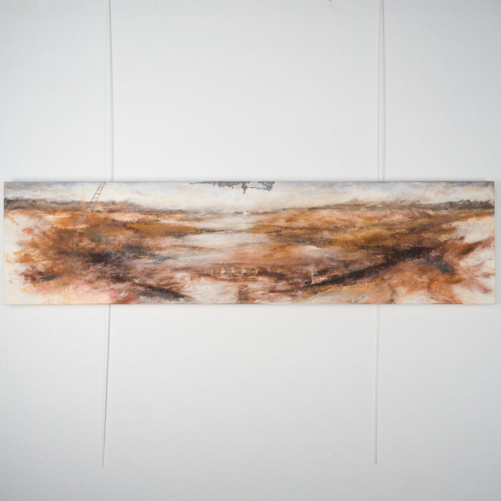 Modern elongated painting – Structure in beige &amp; brown by Mia Moreaux