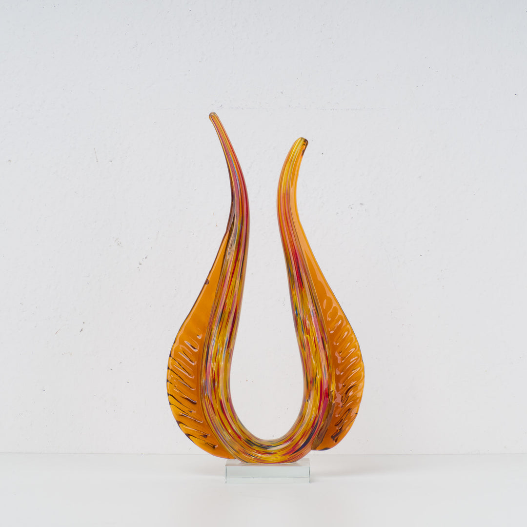 Modern orange art glass in wing shape