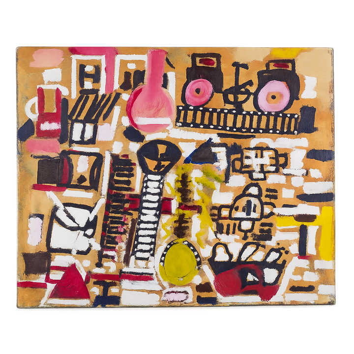 Abstract figuratief schilderij – sociaal atelier – 60 x 50 x 2 cm