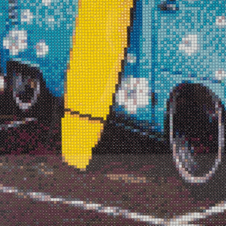 Unique painting in iron-on beads – Volkswagen T1 bus in blue and yellow