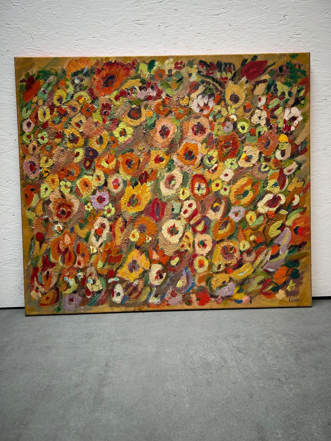 Expressief Bloemenveld in Olieverf – Gesigneerd – 80 x 70 x 1,5 cm