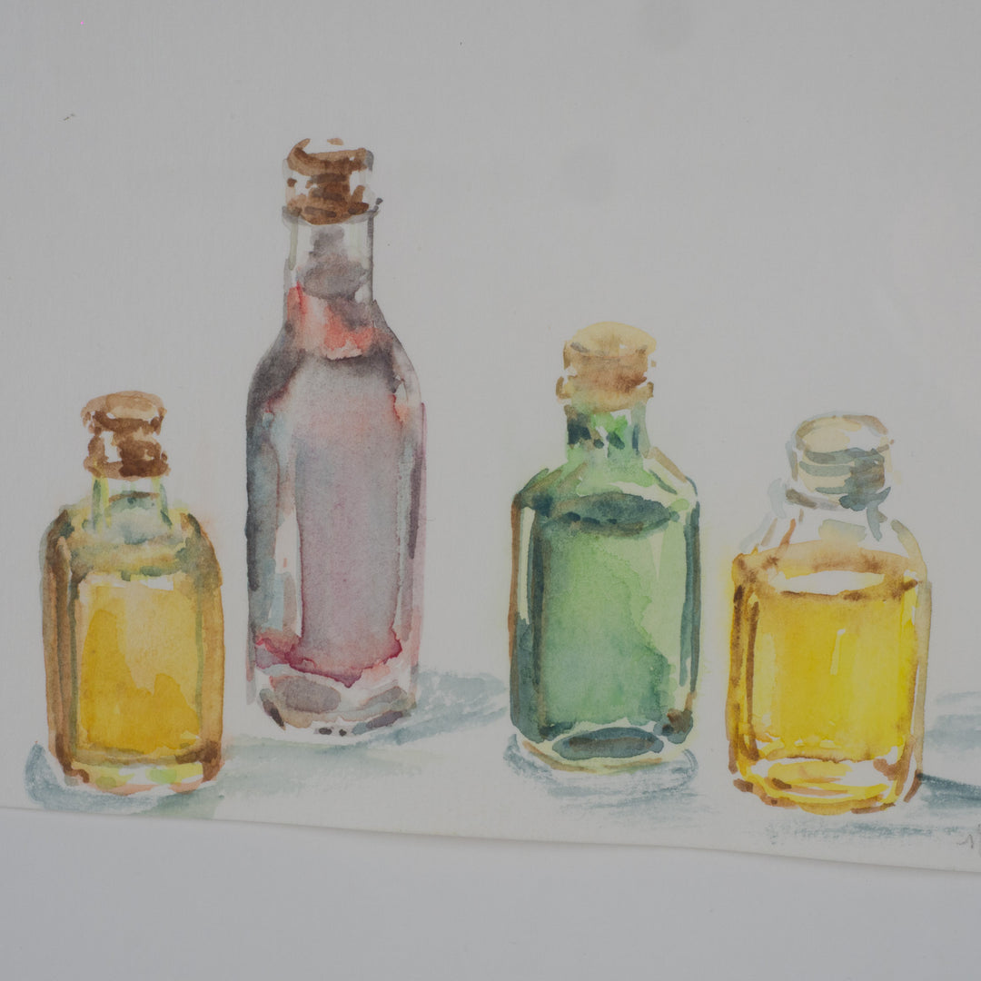 Aquarellen van S. Matthys (1997) in één kader – 50 x 40 x 2 cm